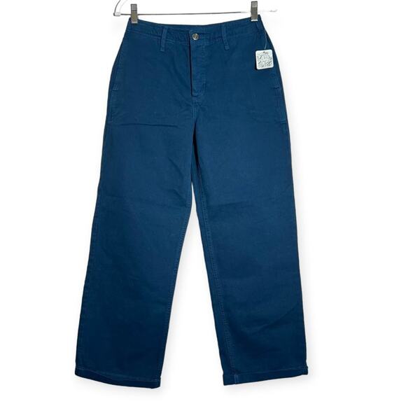 NWT Free People Relaxed Boyfriend Chino Pants SIZE 26 Navy Button Fly Trousers - Picture 1 of 11